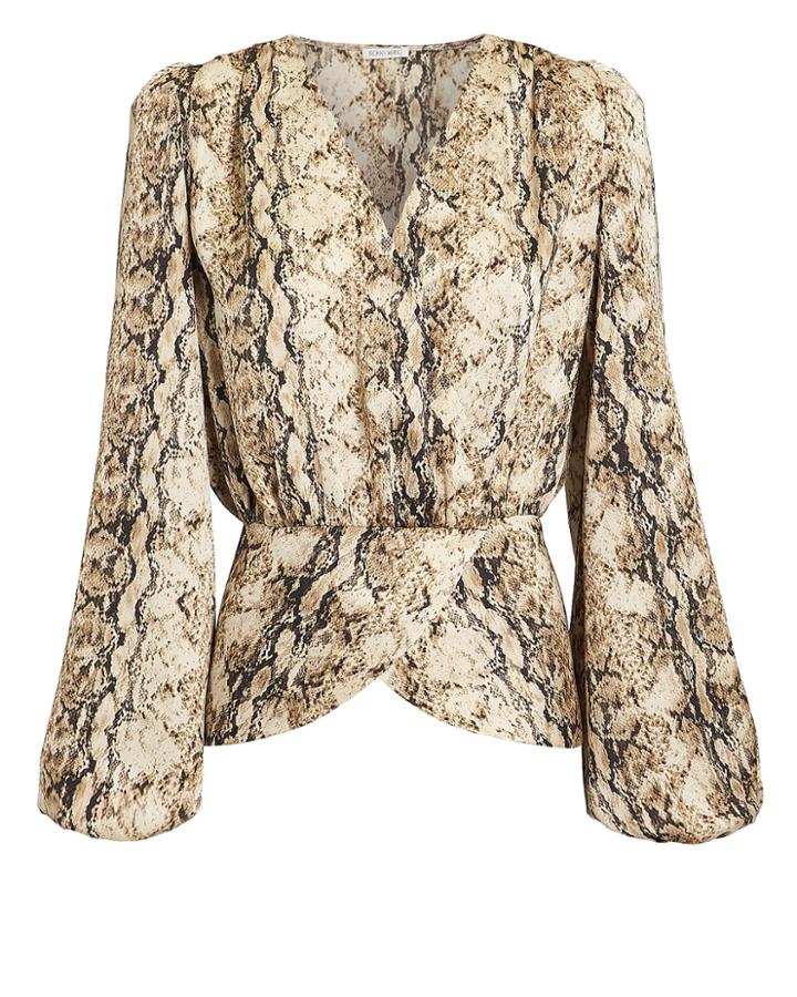 Torn Ronny Kobo Snakeskin Print Blouse Brown Snake Print P