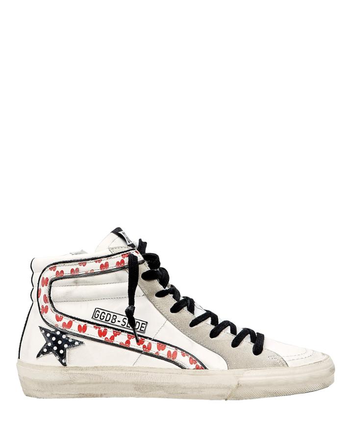 Golden Goose Slide Heart Polka Dot High-top Sneakers White/grey 37