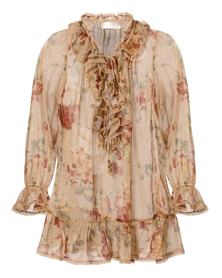 Zimmermann Corsair Ruffle Blouse Pri-floral L