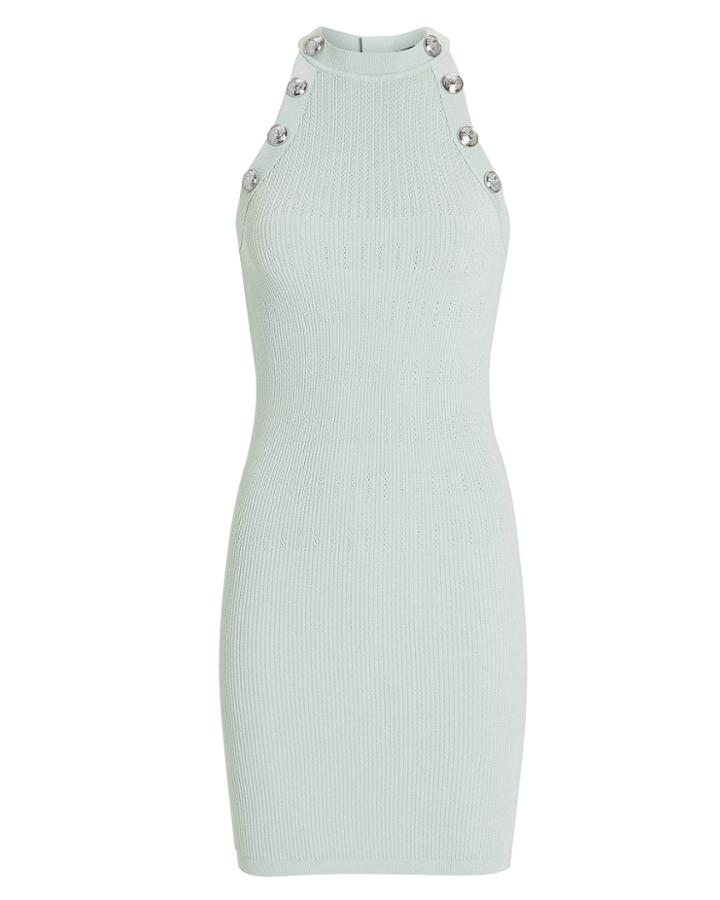Balmain Halter-neck Knit Mini Dress Light Blue 36