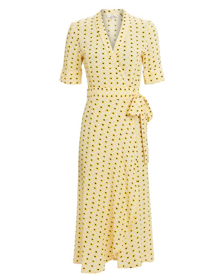Ganni Maize Crepe Wrap Dress Daisy Yellow 36
