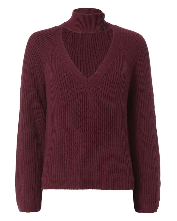 Exclusive For Intermix Akira Choker Neck Burgundy Sweater