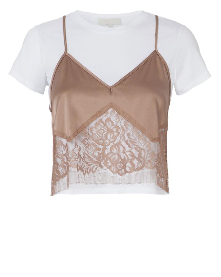 Michelle Mason Blush Lace Camisole Layered T-shirt Nude M