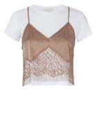 Michelle Mason Blush Lace Camisole Layered T-shirt Nude M