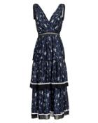 Self-portrait Star Print Tiered Midi Dress Navy Zero