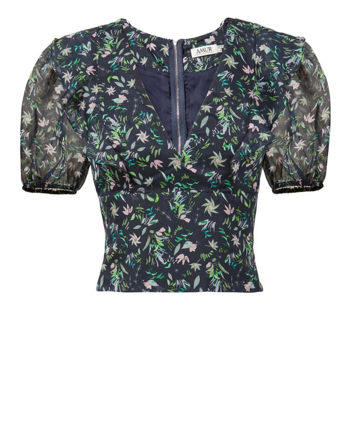Amur Ruffle Printed Crop Top Navy S