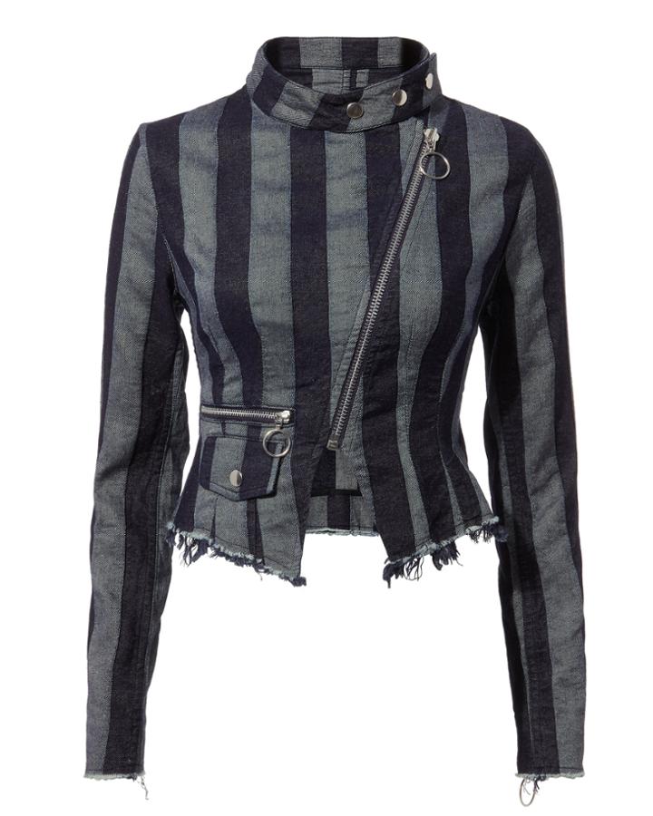 Marques Almeida Marques' Almeida Asymmetric Striped Biker Jacket Blue-med S