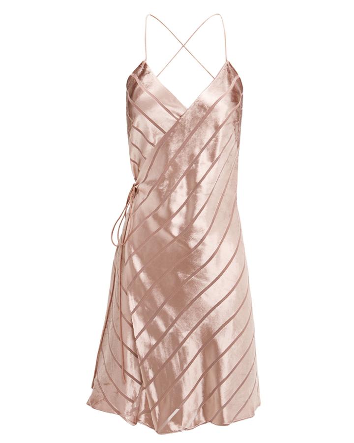 Mason Velvet Stripe Wrap Mini Dress Blush 8