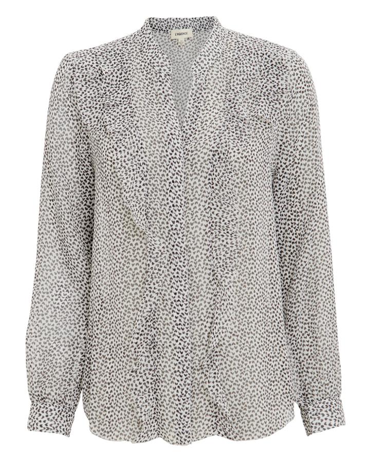 L'agence Nadine Ruffle Shoulder Blouse White/black P