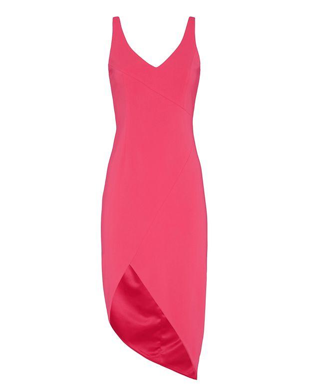 Jay Godfrey Asymmetric Hem V Neck Dress: Fucshia