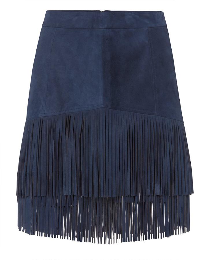 Exclusive For Intermix Intermix Maris Fringe Suede Skirt Blue-drk Zero
