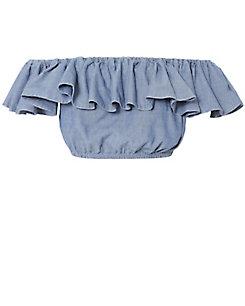 Mds Stripes Chambray Ruffle Top