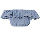 Mds Stripes Chambray Ruffle Top