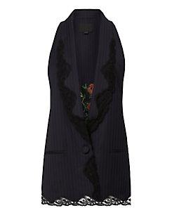 Alexander Wang Navy Lace Trim Pinstripe Vest