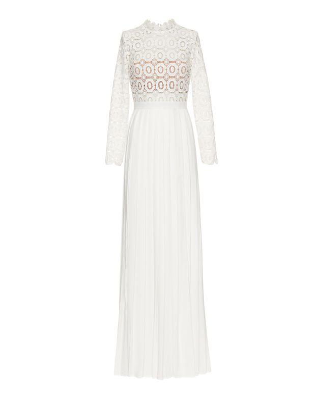 Self Portrait High Slit Lace Gown: White