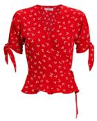 Faithfull The Brand Lucy Floral Wrap Top Red/ivory Floral L