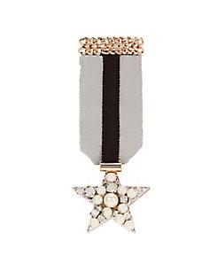 Rad Accessori Grey Ribbon And Pearl Star Brooch