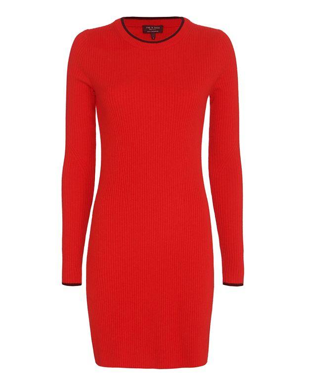 Rag & Bone Liliana Ribbed Cashmere Knit Dress: Red
