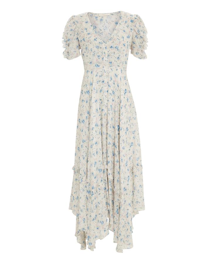 Love Shack Fancy Andie Charm Dress Ivory/blue/floral 8