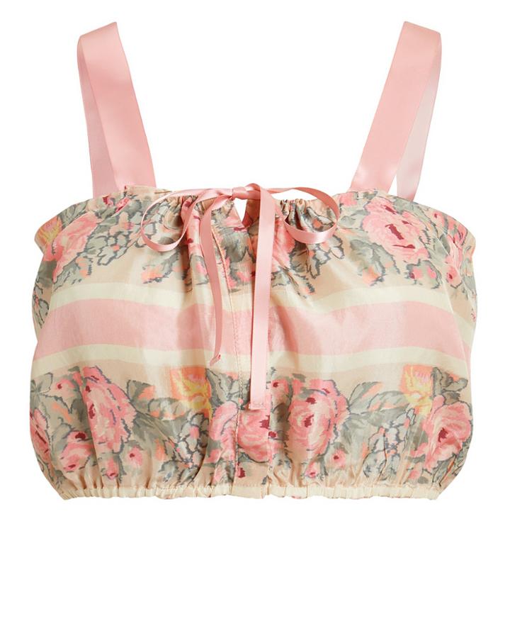 Love Shack Fancy Loveshackfancy Casey Crop Top Rose/stripe/beige S