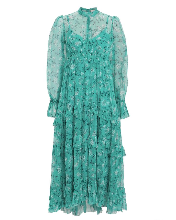Zimmermann Moncur Floral Ruffle Midi Dress Blue/floral 1