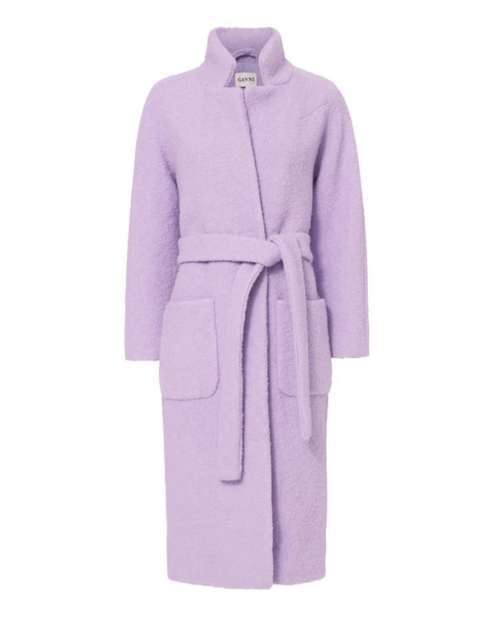 Ganni Fenn Pastel Lilac Wrap Coat