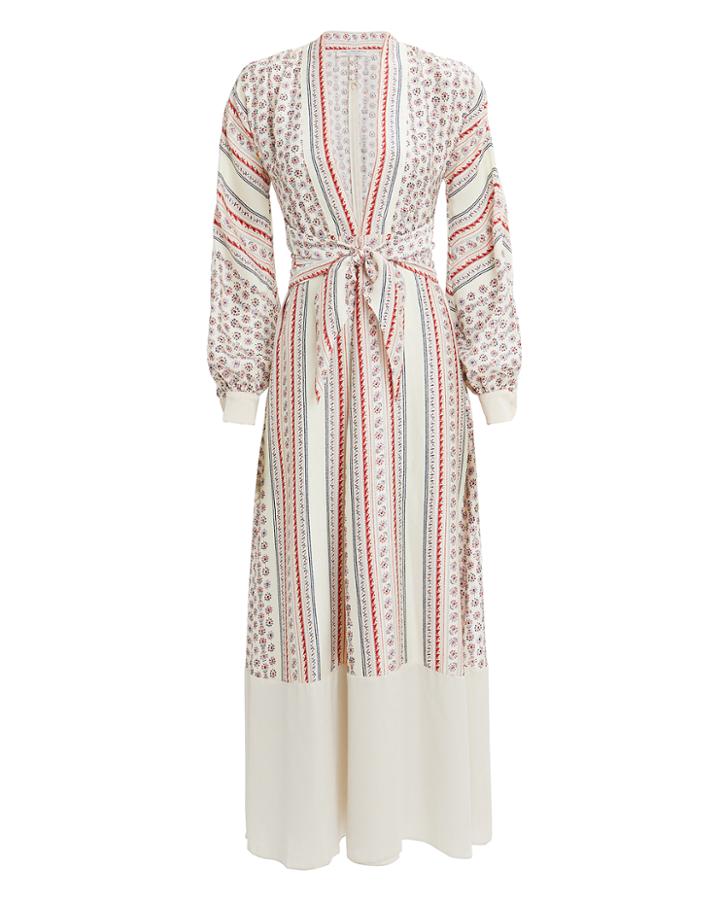 Philosophy Di L.serafini Philosophy Di Lorenzo Serafini Scarf Print Deep V Gown Ivory/red/blue 38
