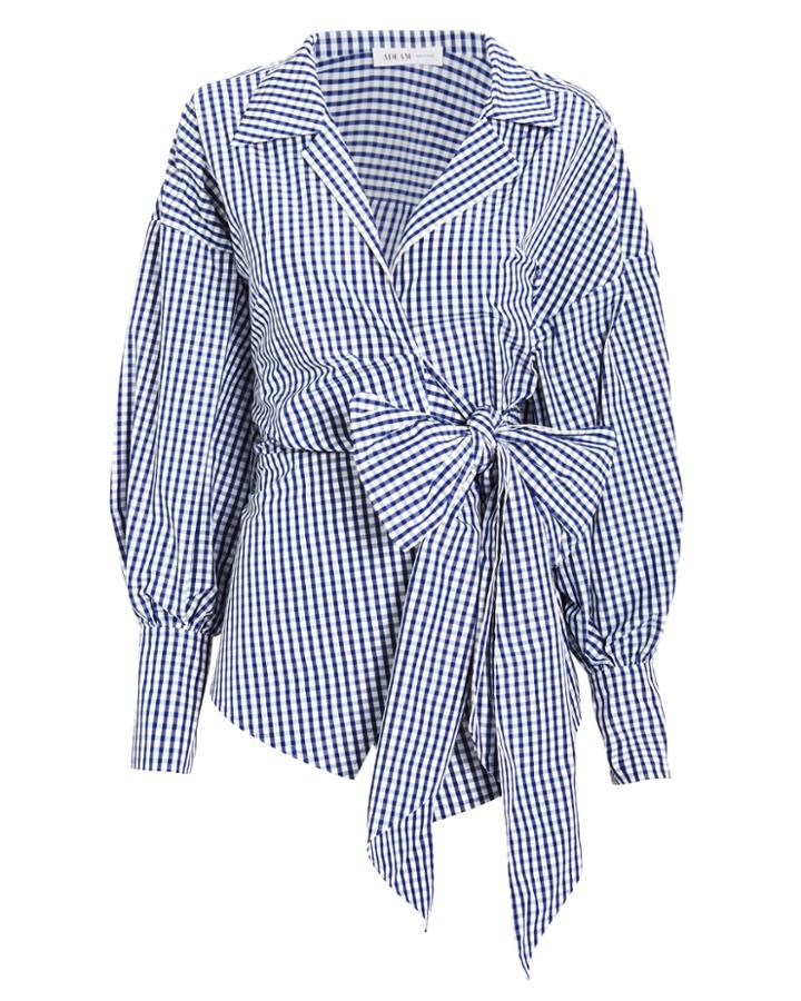 Adeam Gingham Wrap Blouse Blue/white P