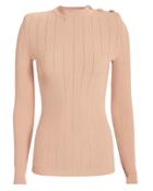 Balmain Button-embellished Pointelle Knit Top Blush 36