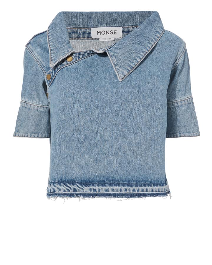 Monse Denim Asymmetrical Shoulder Boxy Top Blue-med 2
