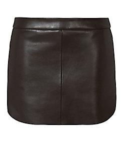 Michelle Mason Rounded Hem Black Leather Mini Skirt