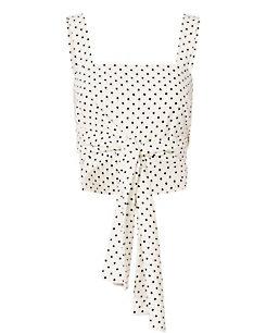 Alexis Sena Dot Tie-front Crop Top