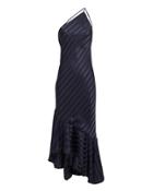 Michelle Mason Navy One Shoulder Shadow Stripe Dress Navy 2