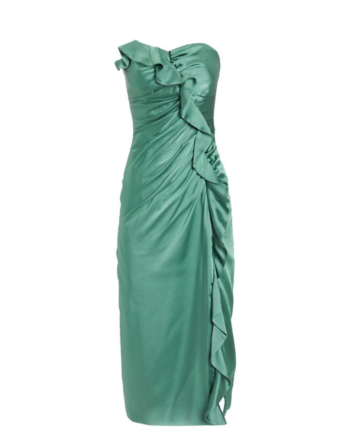Jonathan Simkhai Sateen Ruffle Bustier Dress Jade 4
