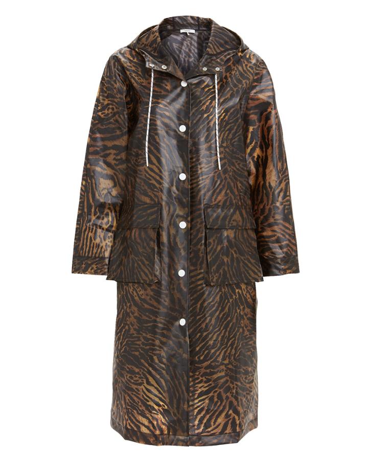 Ganni Tiger Print Rain Jacket Brown 38