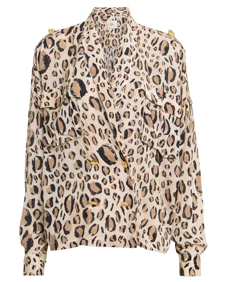 Aje Evelyn Leopard Crepe Blouse Tan/leopard 6