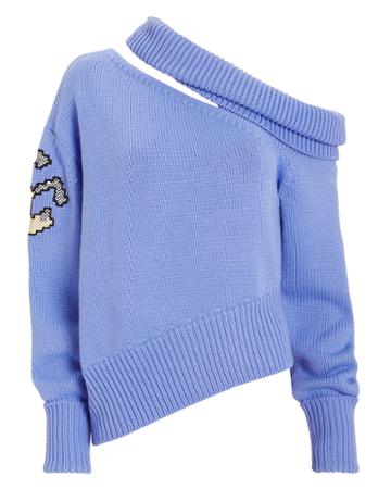 Monse Pluto Cold Shoulder Wool Sweater Light Blue P