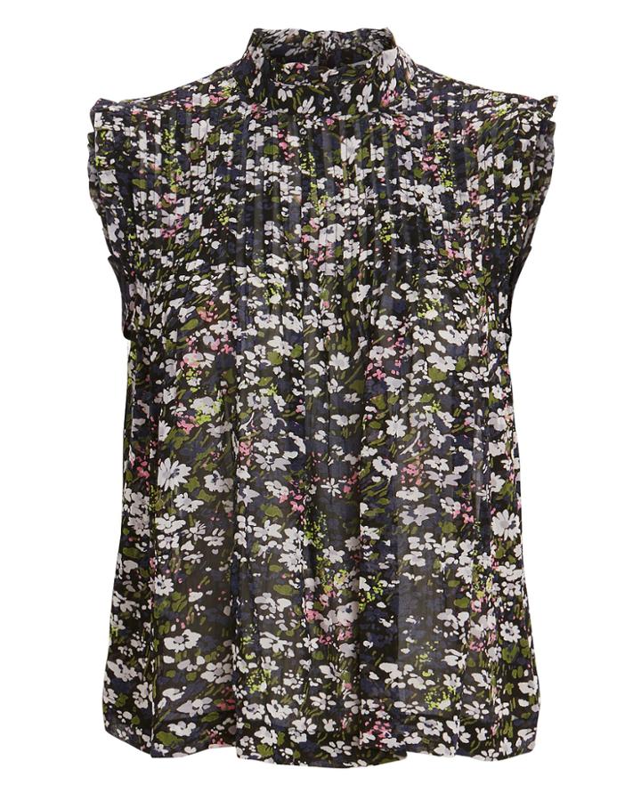 Ganni Georgette Sleeveless Floral Blouse Black/floral 40