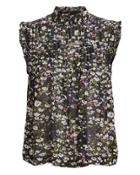 Ganni Georgette Sleeveless Floral Blouse Black/floral 40