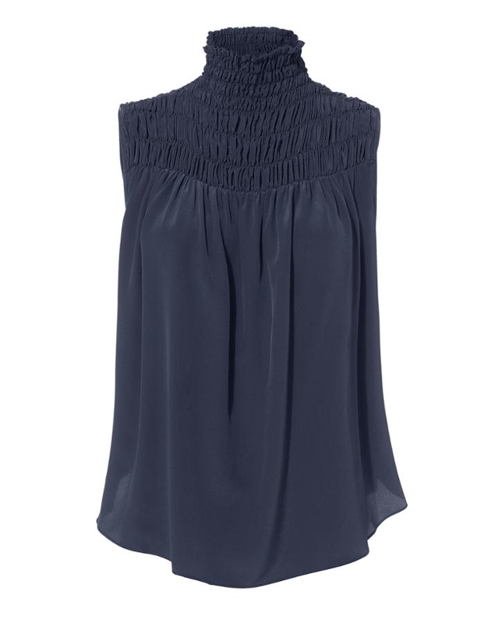 Frame Smocked Navy Blouse Navy S