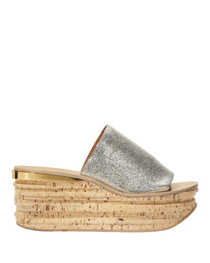 Chloe Chlo Camille Metallic Wedge Mules Grey-lt 40