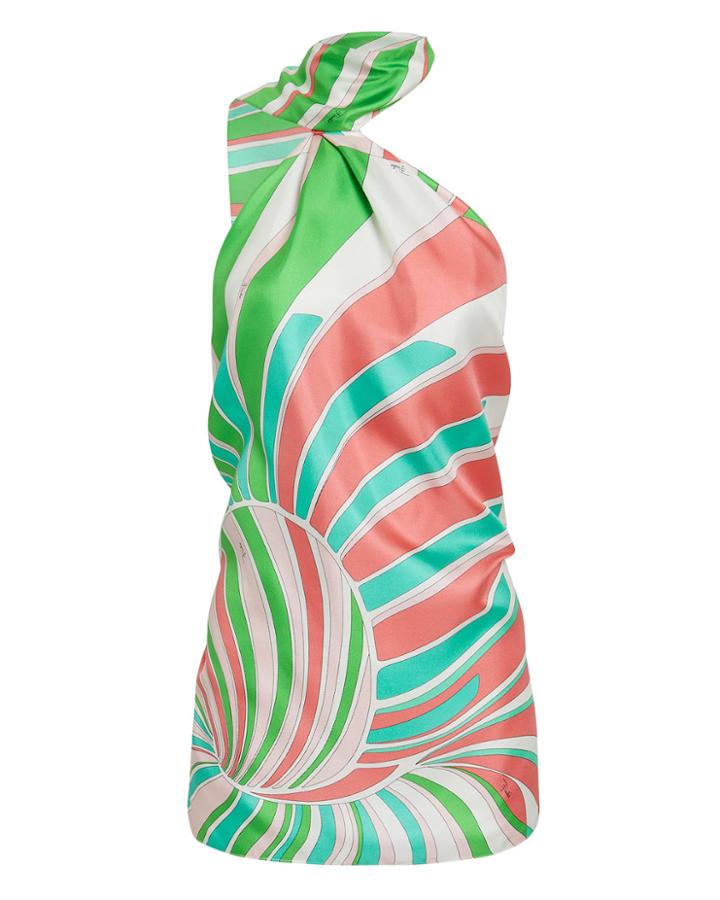 Emilio Pucci Scarf Neck Halter Blouse Green/coral 40