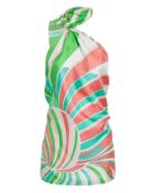 Emilio Pucci Scarf Neck Halter Blouse Green/coral 40