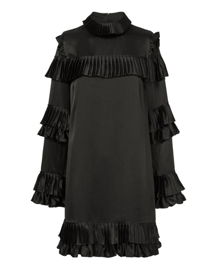 Frame Ruffled Mini Silk Dress Black 2 P