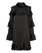 Frame Ruffled Mini Silk Dress Black 2 P