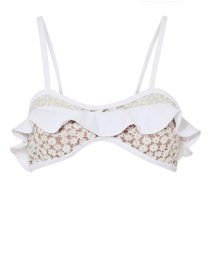 For Love & Lemons Lolita Ruffle Bikini Top Ivory P