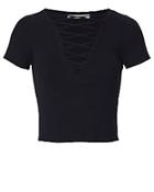T By Alexander Wang Navy Lace-up Short Sleeve Sweater