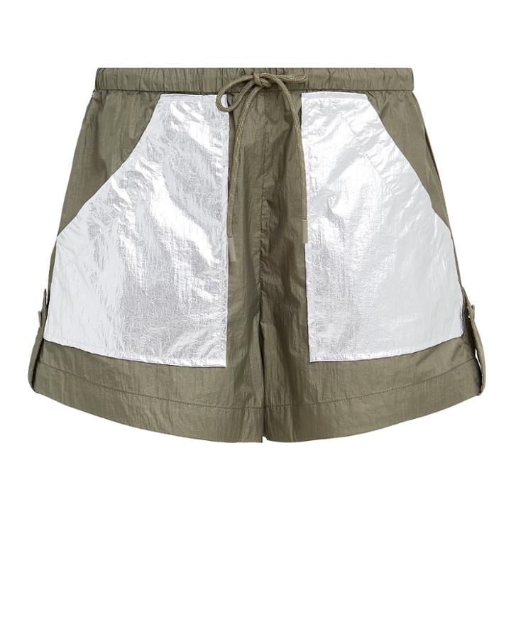 Ganni Mica Colorblocked Tech Shorts Olive/silver 40