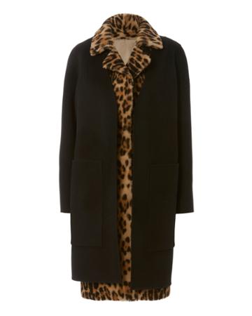 Intermix Yves Salomon Leopard Vest And Wool Coat Combo Black 34