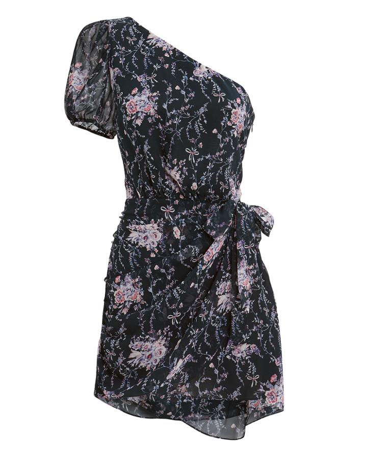 Love Shack Fancy Loveshackfancy Peyton One Shoulder Mini Dress Navy/floral S